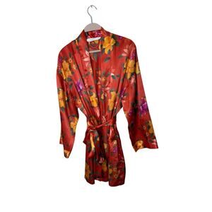 VICTORIAS SECRET Robe‎ Womens OS Floral Satin Lace Inset Short Belted